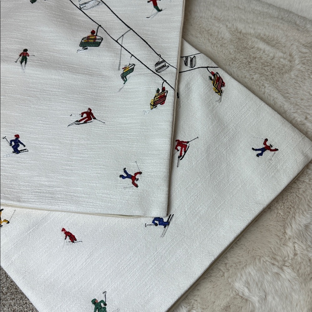 Set of Embroidered Skier 18” Pillow Covers - Picture 2 of 11